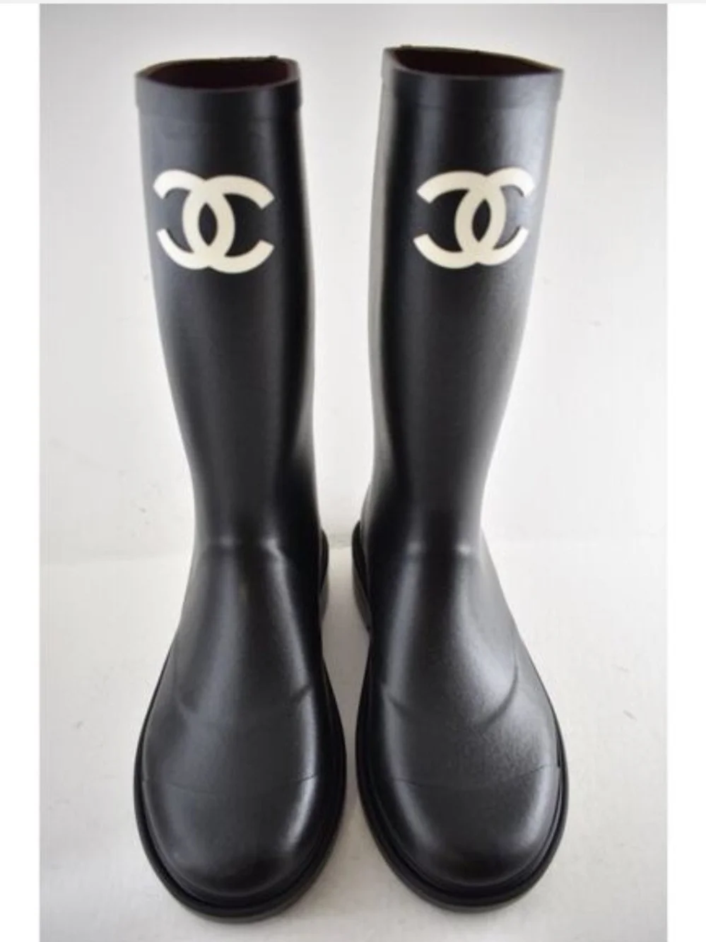 CHANEL Black Rain Boots with CC Logo